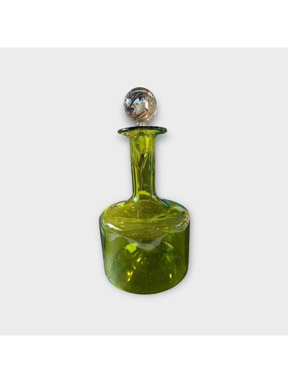 Vintage Hand Blown Kastrup Decanter From Denmark Green. Approximately 11” T
